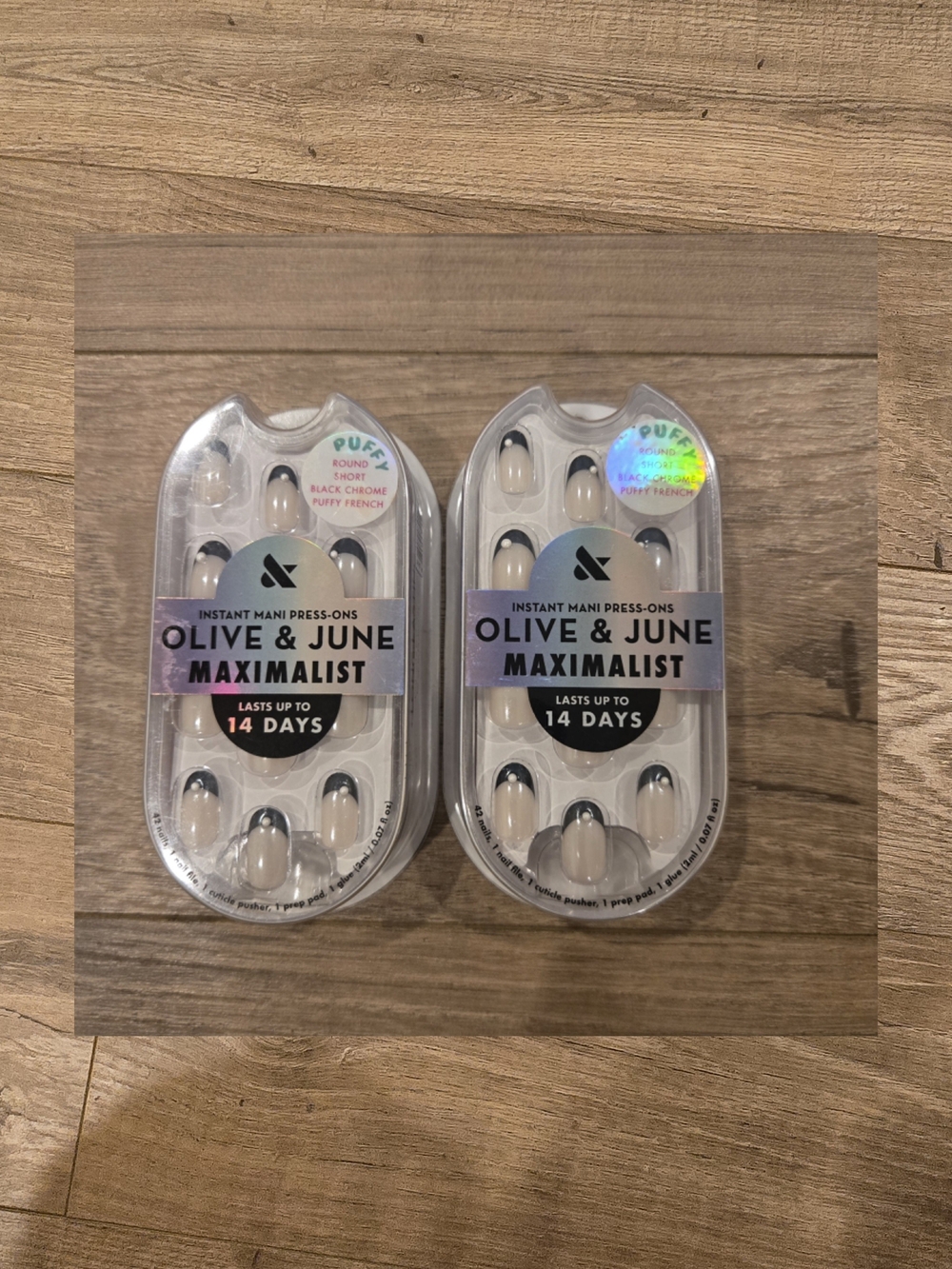 NWT Olive & June Maximalist Press-On Nails Black Chrome Puffy French (2 Packs)